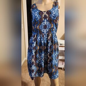 Xhilaration Blue and Brown Patterned Dress
